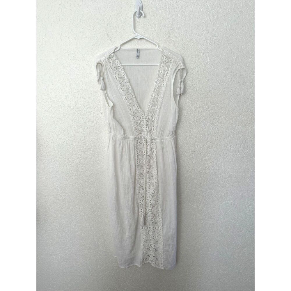 BOHO ME White Lace Crochet Boho Beachy Swimsuit Cover Up Size Large